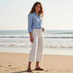 J. Jill Cream Denim High-Rise Full-Leg Crops • Size 02